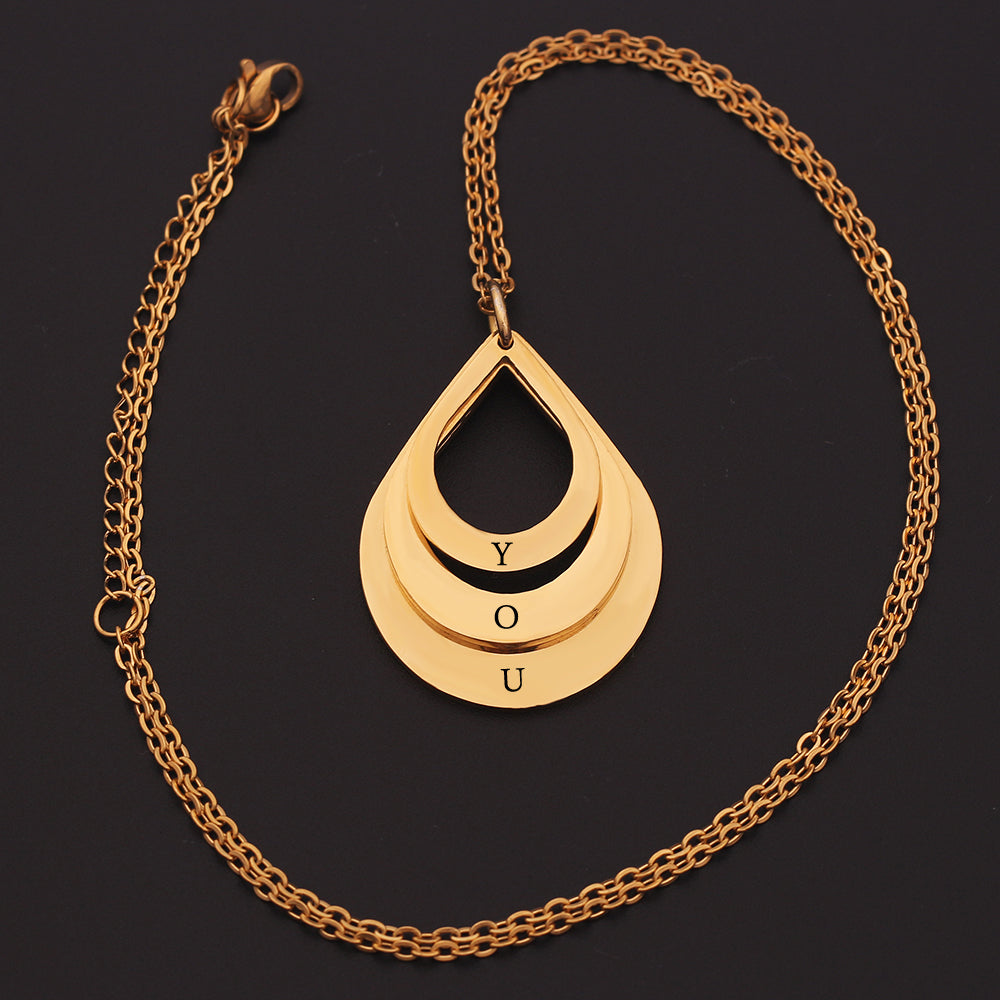 Customized 3 Water Droplet Engraving Name Stainless Steel Jewelry Pendant Necklaces For Women Personalized Gift