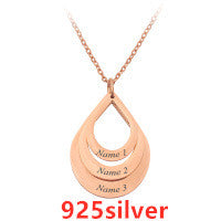 Customized 3 Water Droplet Engraving Name Stainless Steel Jewelry Pendant Necklaces For Women Personalized Gift