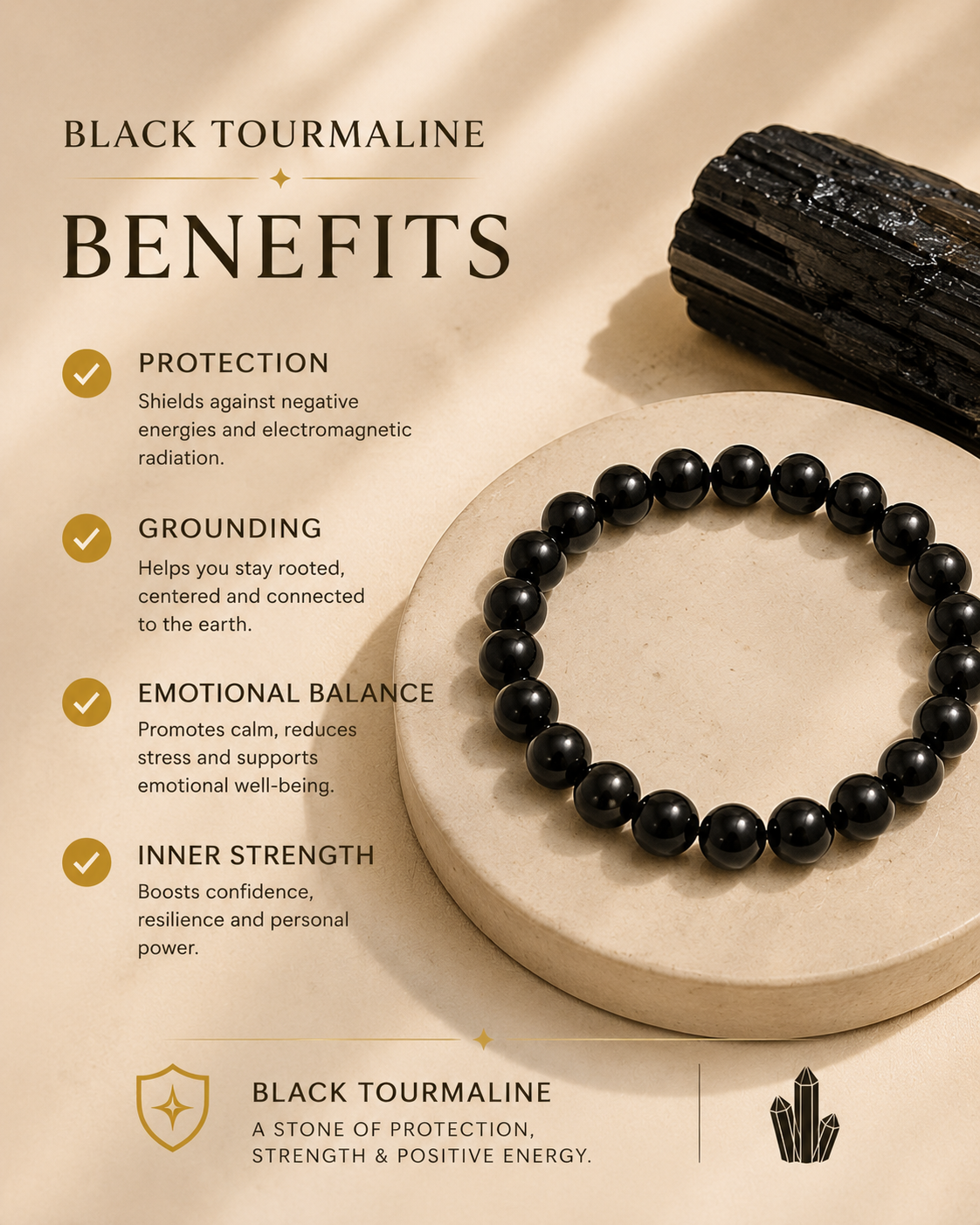 Black Tourmaline Bracelet – Natural Protection Crystal