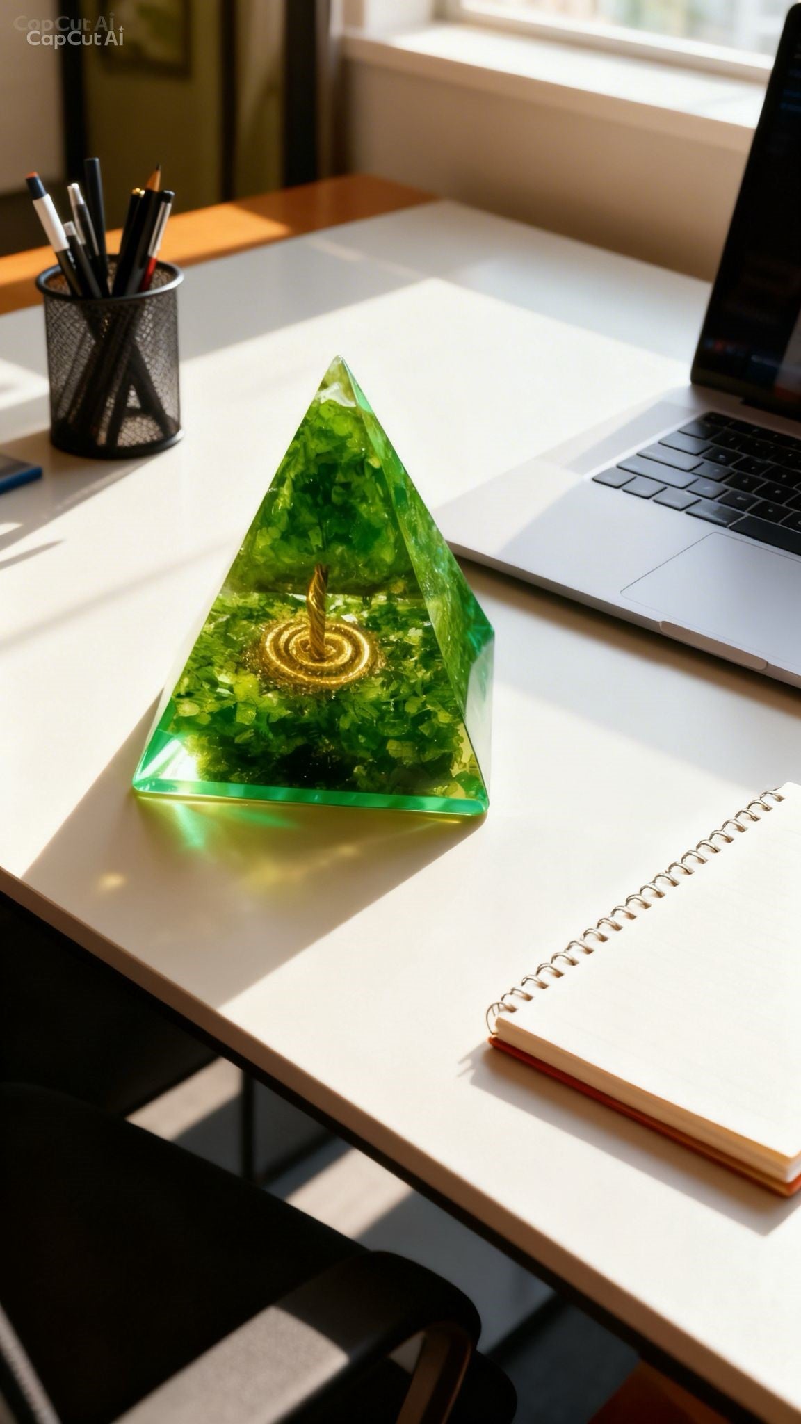 Green Aventurine Orgonite Pyramid with Copper Spiral – Energy, Balance & Space Cleanser