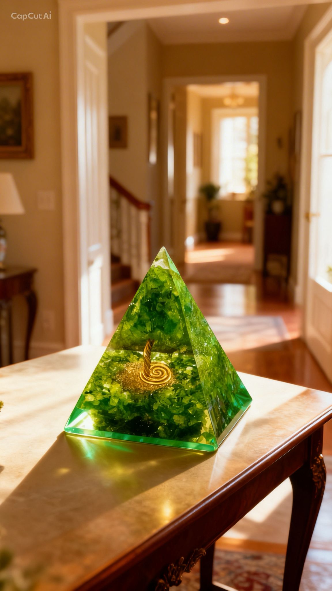 Green Aventurine Orgonite Pyramid with Copper Spiral – Energy, Balance & Space Cleanser
