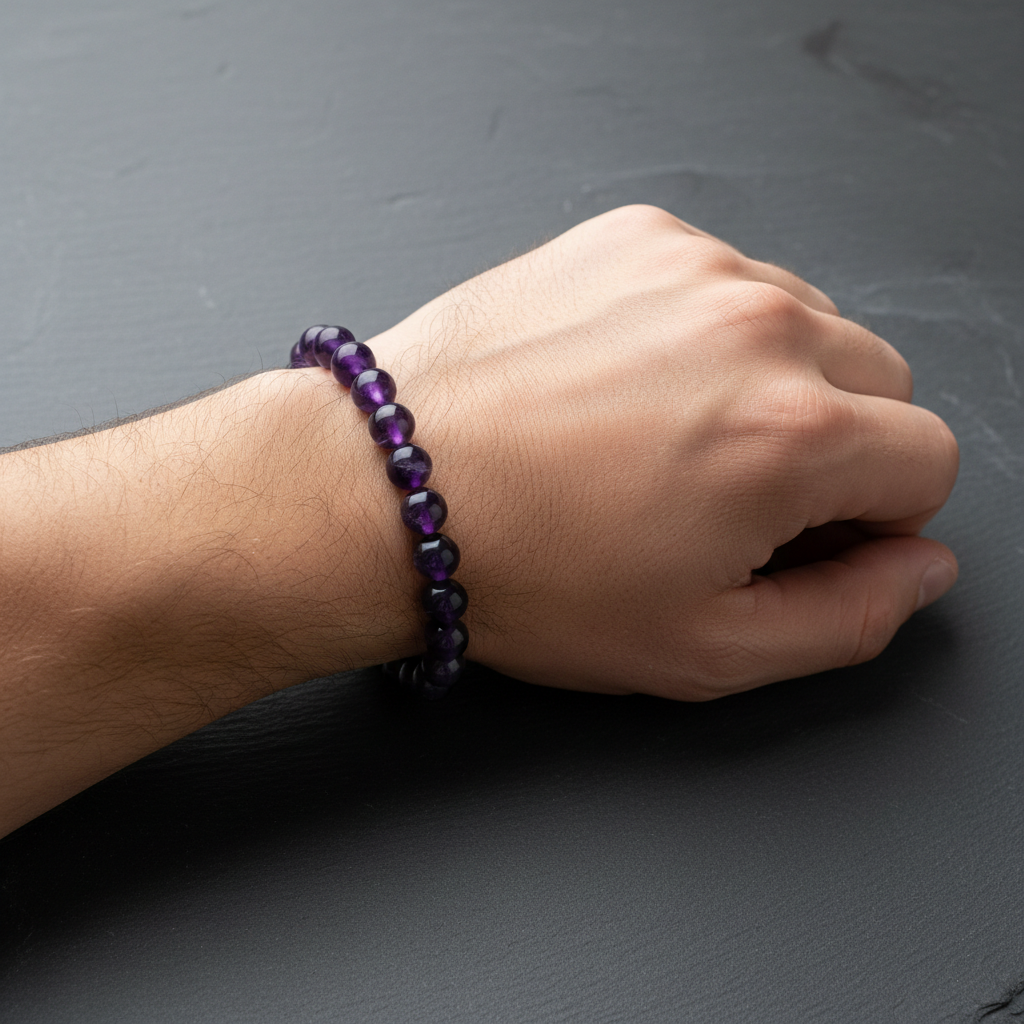 Amethyst Bracelet on Man's Wrist