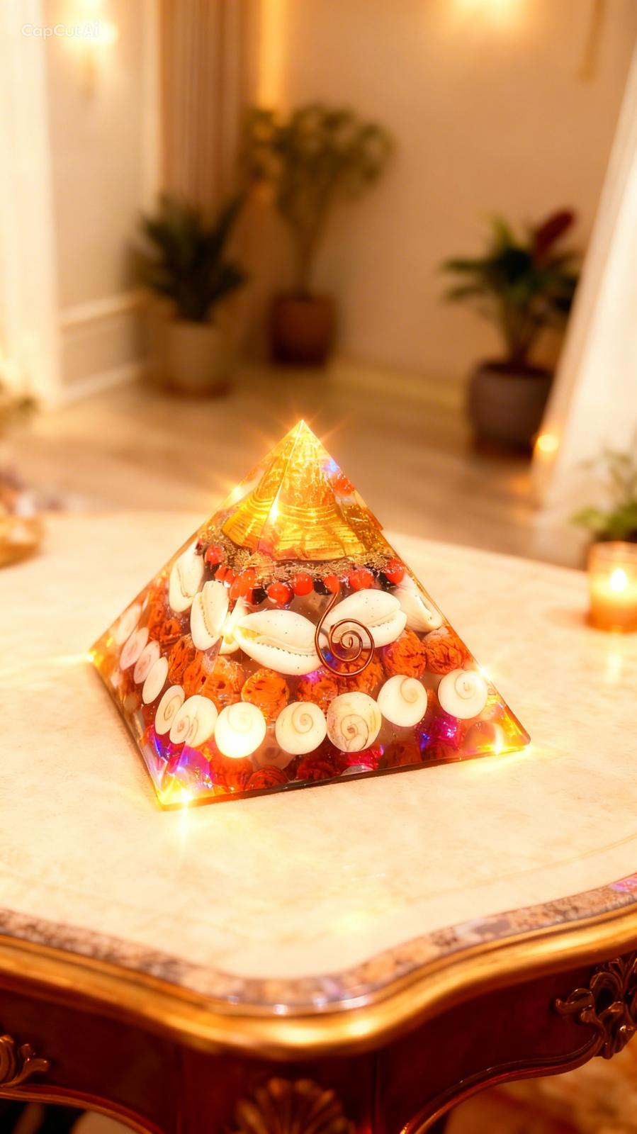 Laxmi Wealth Orgonite Pyramid with Shree Yantra – Vastu Energy, Money Attraction, Healing & Success Crystal Pyramid