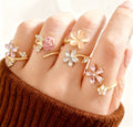 Gold Floral Crystal Ring Set – Elegant Flower & Rose Jewellery