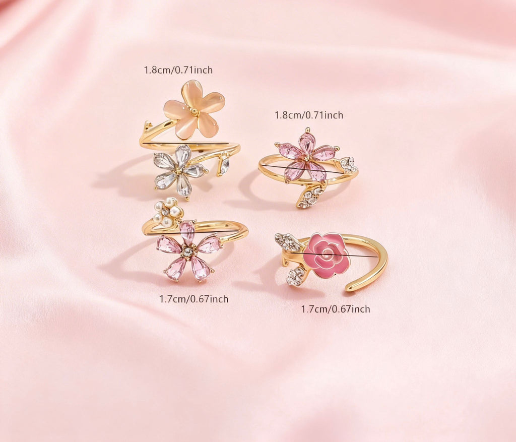 Gold Floral Crystal Ring Set – Elegant Flower & Rose Jewellery