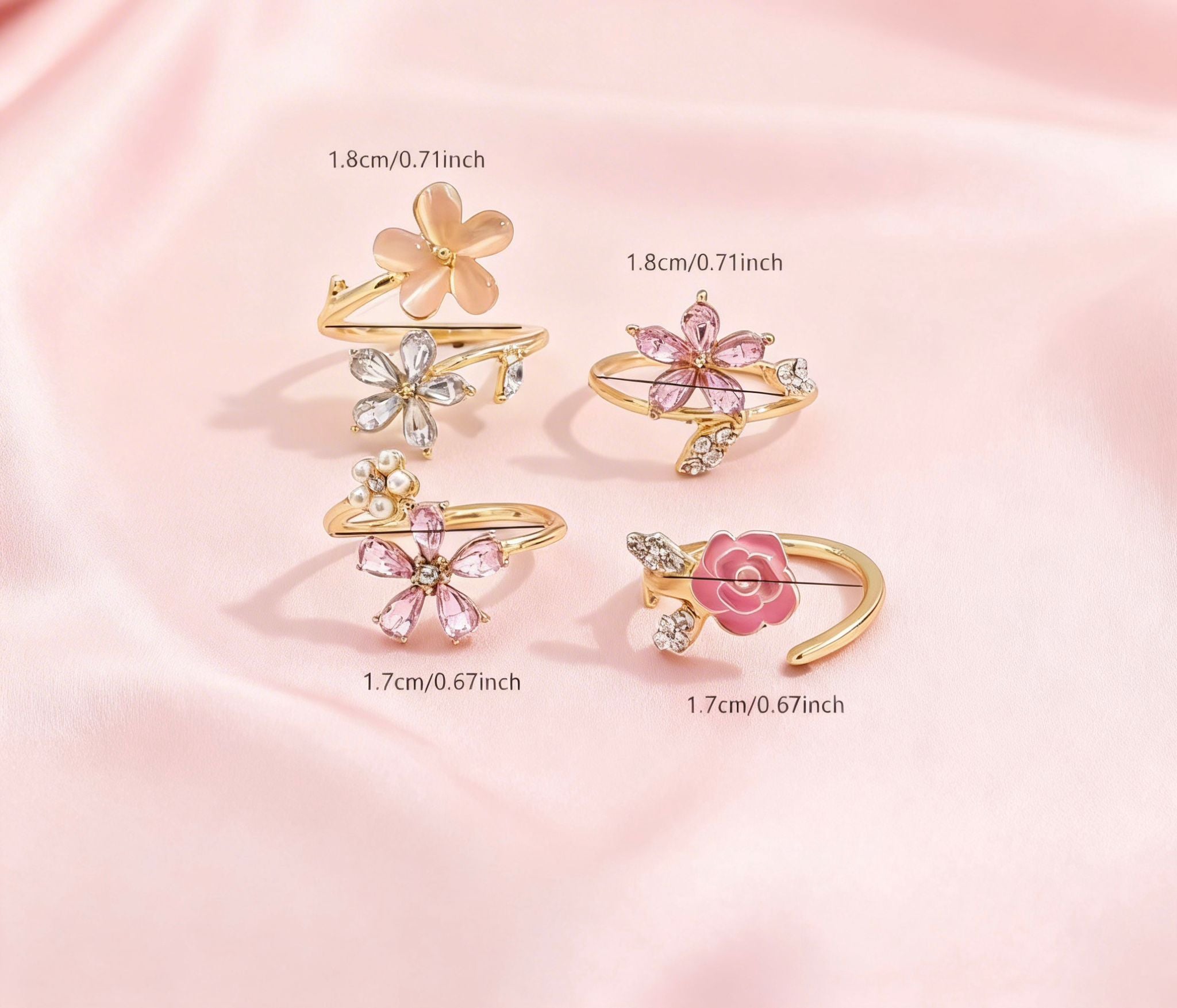 Gold Floral Crystal Ring Set – Elegant Flower & Rose Jewellery