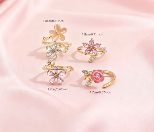 Gold Floral Crystal Ring Set – Elegant Flower & Rose Jewellery